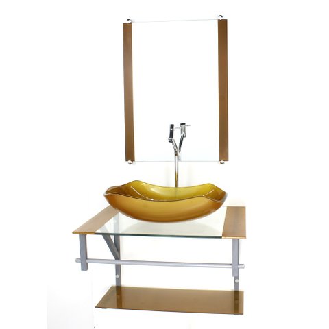 GABINETE DE VIDRO PARA BANHEIRO 60CM AC CUBA ABAULADA DOURADO REAL COM TORNEIRA CROMADA