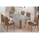Ver imagem 1 de Conjunto: Mesa Sala Jantar Pietá C/ Tampo Madeirado C/ Vidro Canto Curvo 180x90cm e 6 Cadeiras