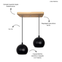 Ver imagem 2 de Luminária Pendente Cúpula Bola Suporte Madeira Pinus – Soquete E-27 – Abf Luminárias:preto