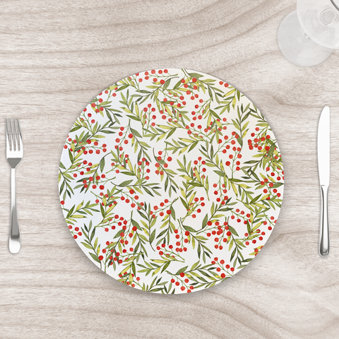 Capa para Sousplat 35cm Natal Azevinho Grade - com Base - Kit com 4