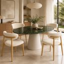 Ver imagem 4 de Mesa de Jantar Cone Oval 244x137 cm Tampo Mármore Verde Guatemala Base Laca Branca