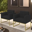 Ver imagem 2 de Kit 2 Poltronas Elisa Veludo Preto Base Metálica Industrial Dourado - D'Rossi