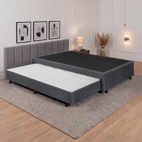 Base Box Casal c/ Cama Auxiliar Elise 38x138x188 Cinza