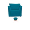 Ver imagem 2 de Conjunto 01 Poltrona Lisboa Decorativa + 01 Puff Redondo Decorativo Suede Azul Claro