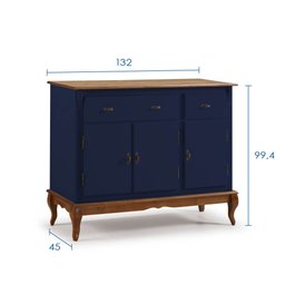Balcão Buffet com Pés Luis Xv 3 Portas e 2 Gavetas 60631 Linz Móveis - Azul Petróleo/imbuia Glazer - 4