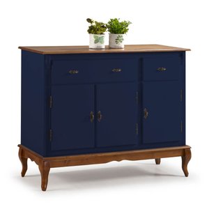 Balcão Buffet com Pés Luis Xv 3 Portas e 2 Gavetas 60631 Linz Móveis - Azul Petróleo/imbuia Glazer