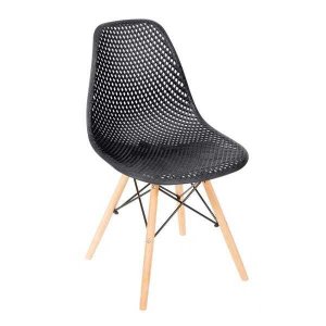 Cadeira Eames Colmeia com Base em Madeira - Preto