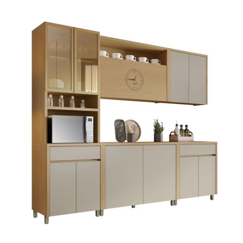 Cozinha Completa 5 Peças 11 Portas 2 Gavetas Nesher Condessa 270cm Mdf Carvalho/greige
