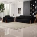 Ver imagem 2 de Kit Poltrona e Sofá Bloom 200cm 03 Lugares com Pés de Madeira Bouclê Preto - Desk Design