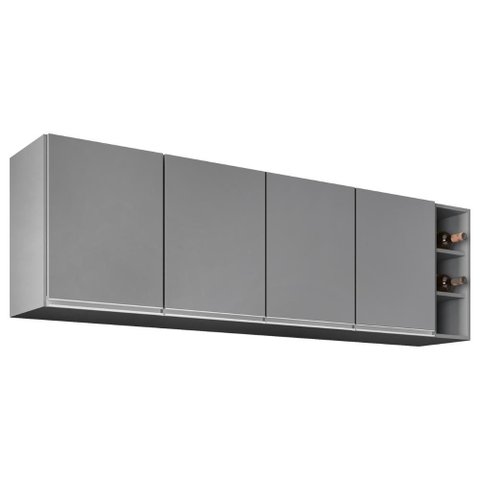 Armário de Cozinha Aéreo 180cm Nevada com Nicho Cinza - Lumil