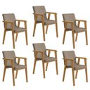 Ver imagem 1 de Kit 6 Cadeiras com Braço para Sala de Jantar Pés Madeira Maciça Flora Bege/Cinamomo/Veludo