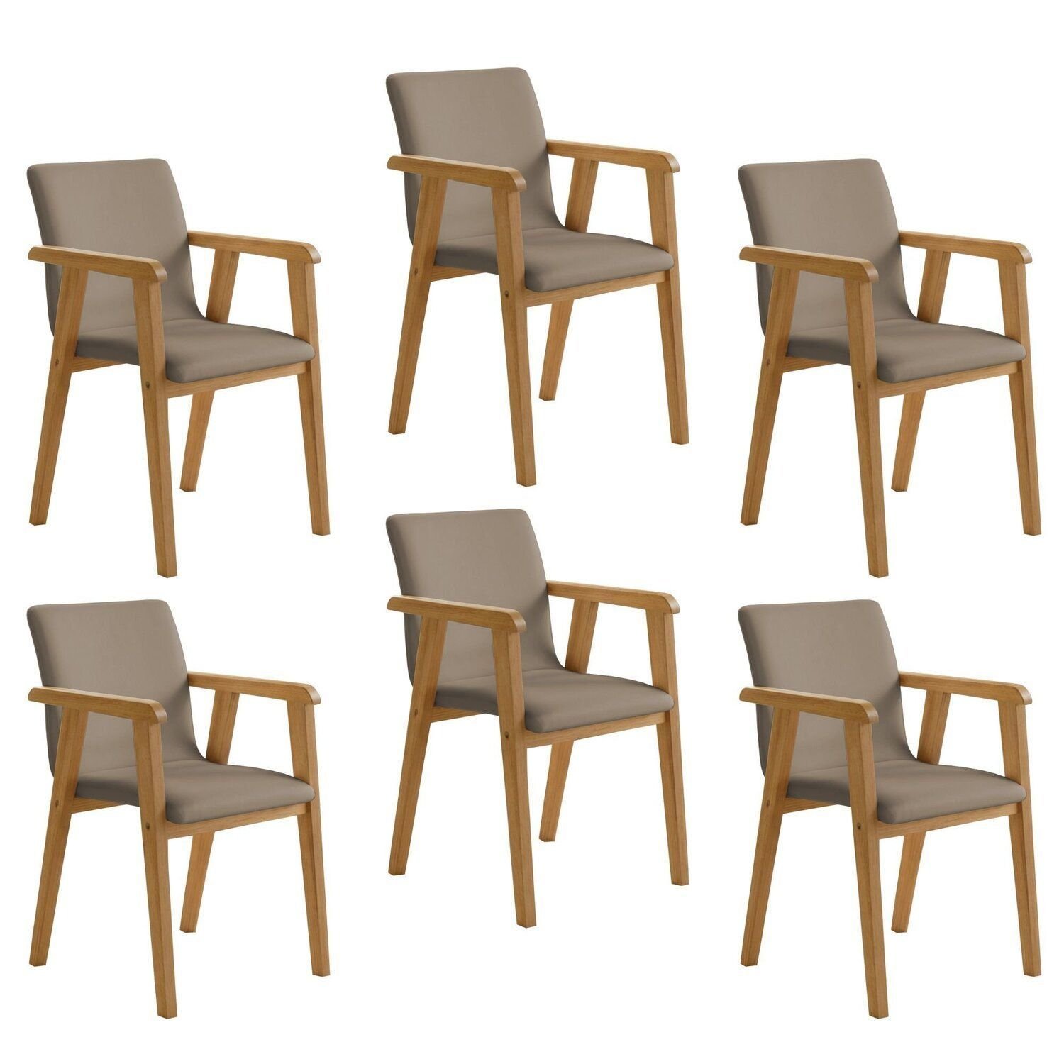 Kit 6 Cadeiras com Braço para Sala de Jantar Pés Madeira Maciça Flora ...