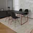 Ver imagem 1 de Mesa Industrial Base Ferro Cobre Tampo 137x90 Preto 4 Cadeiras Eames Madeira Assento Preto