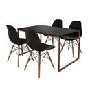 Ver imagem 2 de Mesa Industrial Base Ferro Cobre Tampo 137x90 Preto 4 Cadeiras Eames Madeira Assento Preto