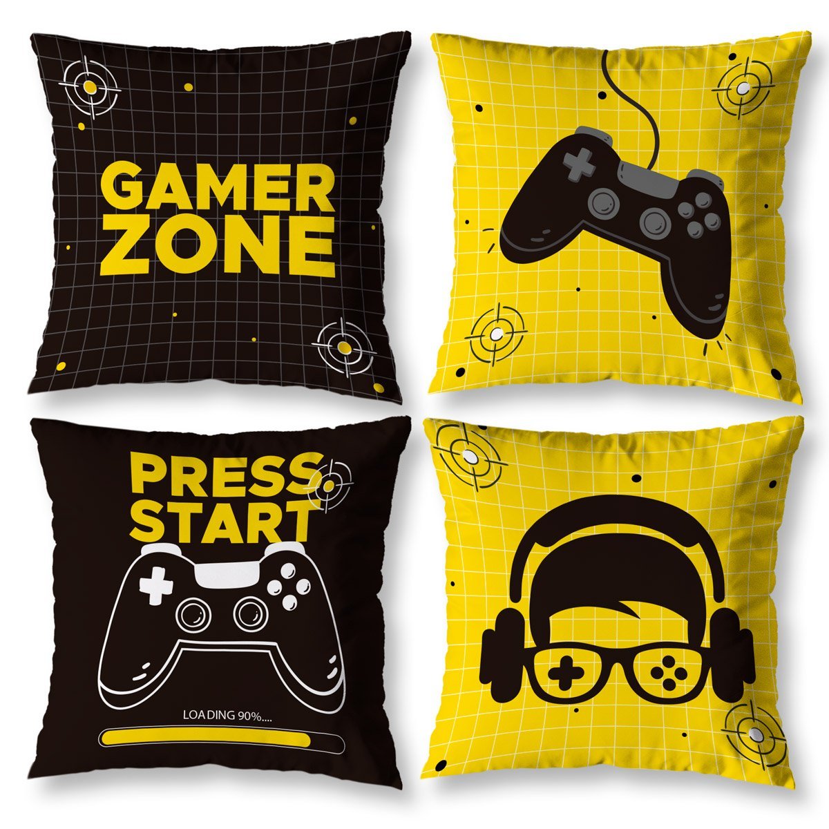 Kit 4 Almofadas Cheias Estampadas Infantil 40cm X 40cm Zíper Invisível Digital Decorativa Gamer Zone - 2