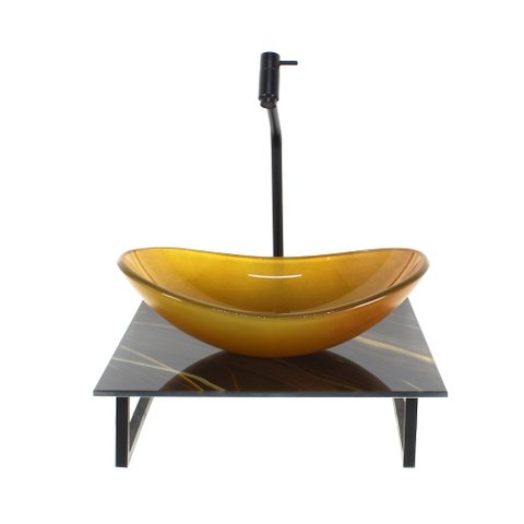 Gabinete de Vidro com Cuba Oval com Tampo de Vidro 40cm X 40cm Mármore Preto Dourado