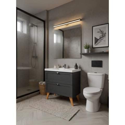 Gabinete para Banheiro com Cuba e Espelho 80cm Retro Mdf Grafite Milano - On Móveis