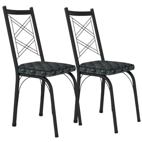 Kit 2 Cadeiras Tubular Europa 143 Preto Assento Mosaico Silver Artef