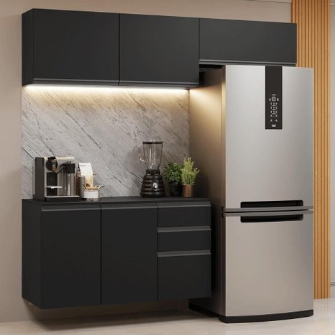Armário de Cozinha Compacta 200 Cm Suspenso Preto Nice Madesa 05 Xa Preto