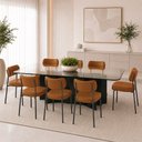 Ver imagem 1 de Kit 8 Cadeiras Sala de Jantar Lisa Pés Preto PU Caramelo m² - Monari Design