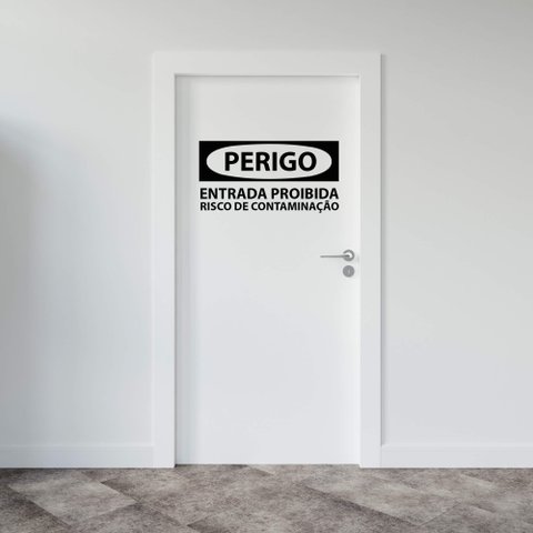 Adesivo de Porta Perigo Entrada Proibida Risco Contaminação Farmácia Laboratório Kanto Store Adesivo