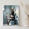 Quadro Divertido Banheiro Burro Lendo Jornal 33x24cm - com Vidro:moldura Branca - 2