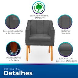 Kit Poltrona Cadeira para Sala Confortável e Moderna Mila Suede - 3