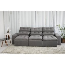 Sofá Retrátil e Reclinável 2,10m C/ 03 Módulos em Tecido Suede Cinza - 4