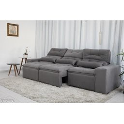 Sofá Retrátil e Reclinável 2,10m C/ 03 Módulos em Tecido Suede Cinza - 2