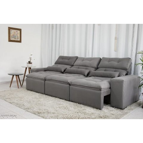 Sofá Retrátil e Reclinável 2,10m C/ 03 Módulos em Tecido Suede Cinza