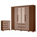 Ver imagem 1 de Guarda Roupa Doble Casal com Espelho 06 Portas e Cômoda Sapateira Olimpia Nogueira Capuccino - Móvei
