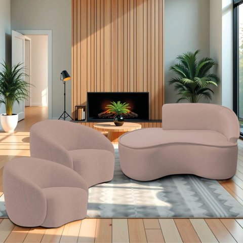 Kit Divã Recamier Orgânico Marrocos 150cm Lado Esquerdo e 2 Poltronas Amore Linho