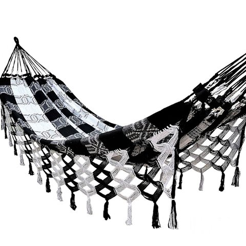 Rede Grande Luxo de Dormir P/ Casal 4,40 Metros Várias Cores:preto com Branco