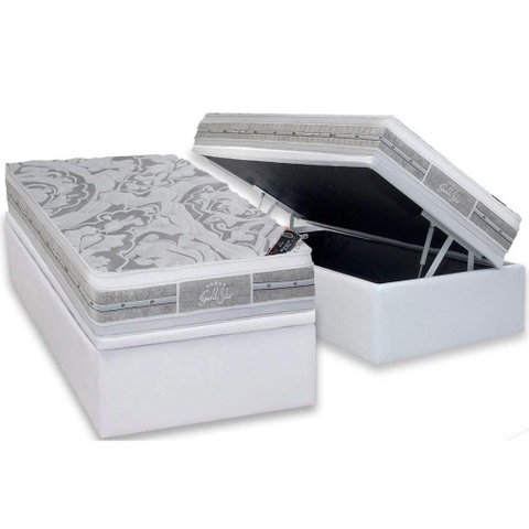 Cama Box Baú Solteiro: Colchão Molas Pocket Ensacadas Castor Super Luxo Látex Plush + Base Crc