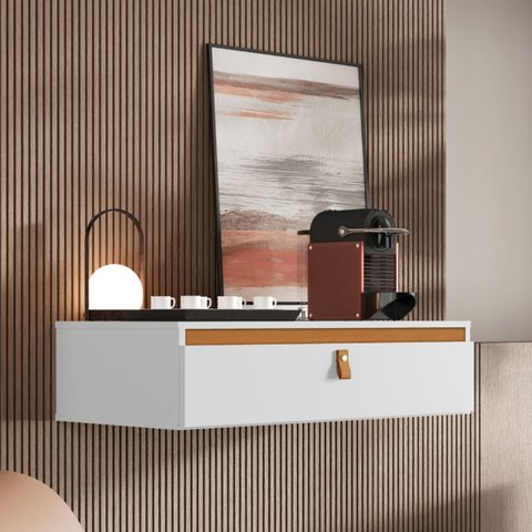 Console Suspenso Diana Minimalista Versátil Gaveta Espaçosa:branco/freijó