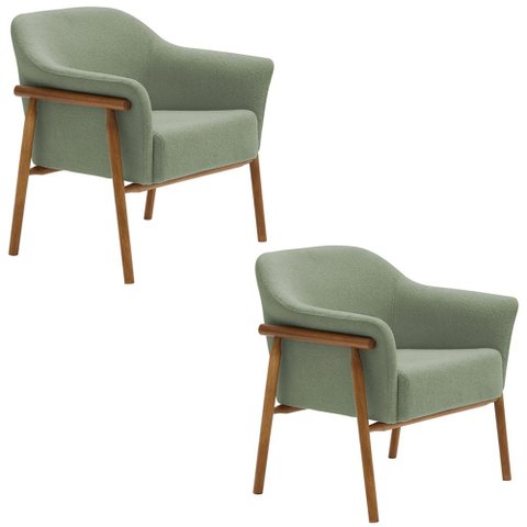 Kit 02 Poltronas Luna Base Madeira Bouclé Verde Claro - Nexta Casa