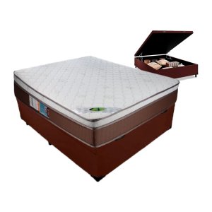 Cama Box Casal Com Baú + Colchão Luckspuma Molas Ensacadas Caribe 138x188:Marrom