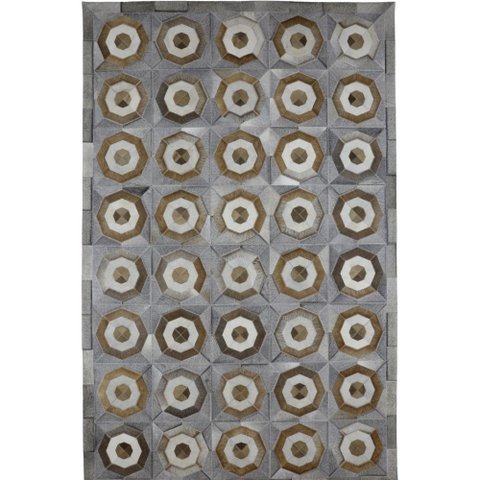 Tapete de Couro Legítimo Geométrico - 1.85x2.90 - Cinza Médio/cinza Tan - 250526094907