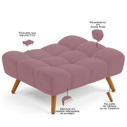 Puff Pet Cama Estofada para Cachorro Sofia L02 Suede Rosê - Inoviza - 4