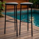 Ver imagem 1 de Kit 2 Banquetas Altas Triangular Metal Estilo Industrial Gourmet