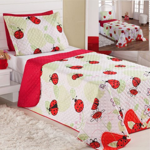Kit Coordenado Cobre Leito Lençol Solteiro Alegria Vermelho Casa Show Enxovais