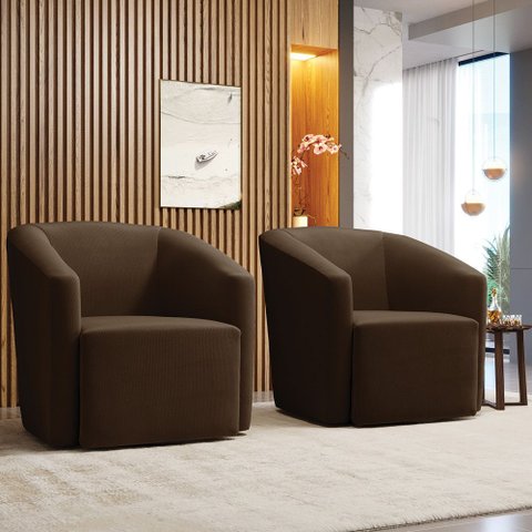 Poltrona Decorativa Base Giratória Kit 2 Stella Max Suede D03 - D’Rossi