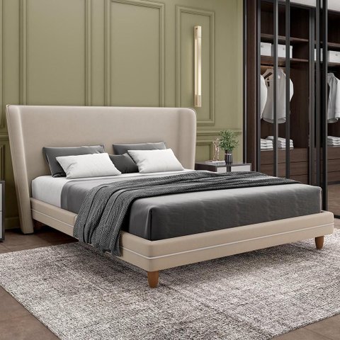 Cama Casal King Base Box Pés Madeira 203cm Suném P05 Veludo Bege - Lyam Decor