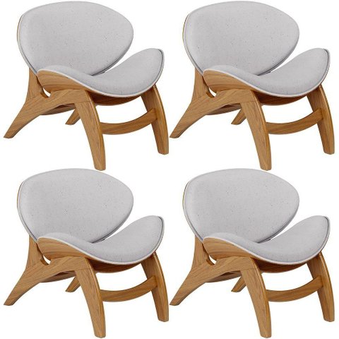 Kit 4 Poltronas Decorativa Orgânica Sala Living Kadosh L02 Linho Cinza