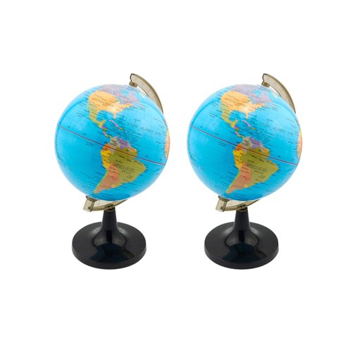 KIT Globo Terrestre 14cm Giratório Mapa Mundi em Português Escolar Base Preta Removível Cor:Azul