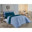 Ver imagem 4 de Kit Edredom Dupla Face + Jogo de Lençol Queen Nobre 6 Peças Malha 100% Algodão - Azul-bebê /