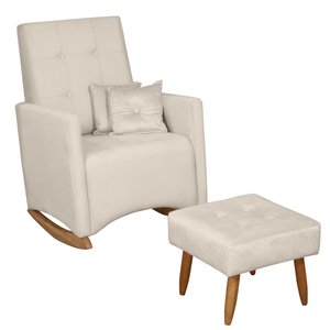 Cadeira Poltrona Sofá de Amamentação e Balanço Ana C/ Puff Veludo Off White - Anjo de Casa