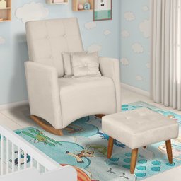 Cadeira Poltrona Sofá de Amamentação e Balanço Ana C/ Puff Veludo Off White - Anjo de Casa - 6
