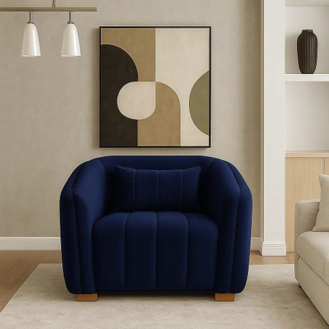 Poltrona Lilian Luxo Recepção Escritório Suede Branco:azul-marinho/liso