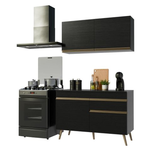 Armário Cozinha Modulada Compacta com Balcão 120cm Florença Multimóveis MP2451 Preto